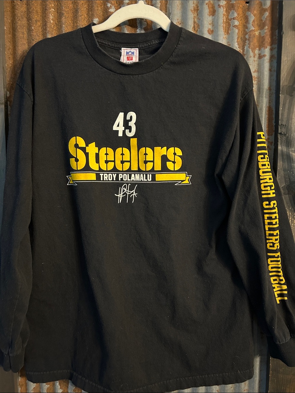 NFL Black Long Sleeve Pittsburgh Steelers Graphic Tee with Yellow Accents